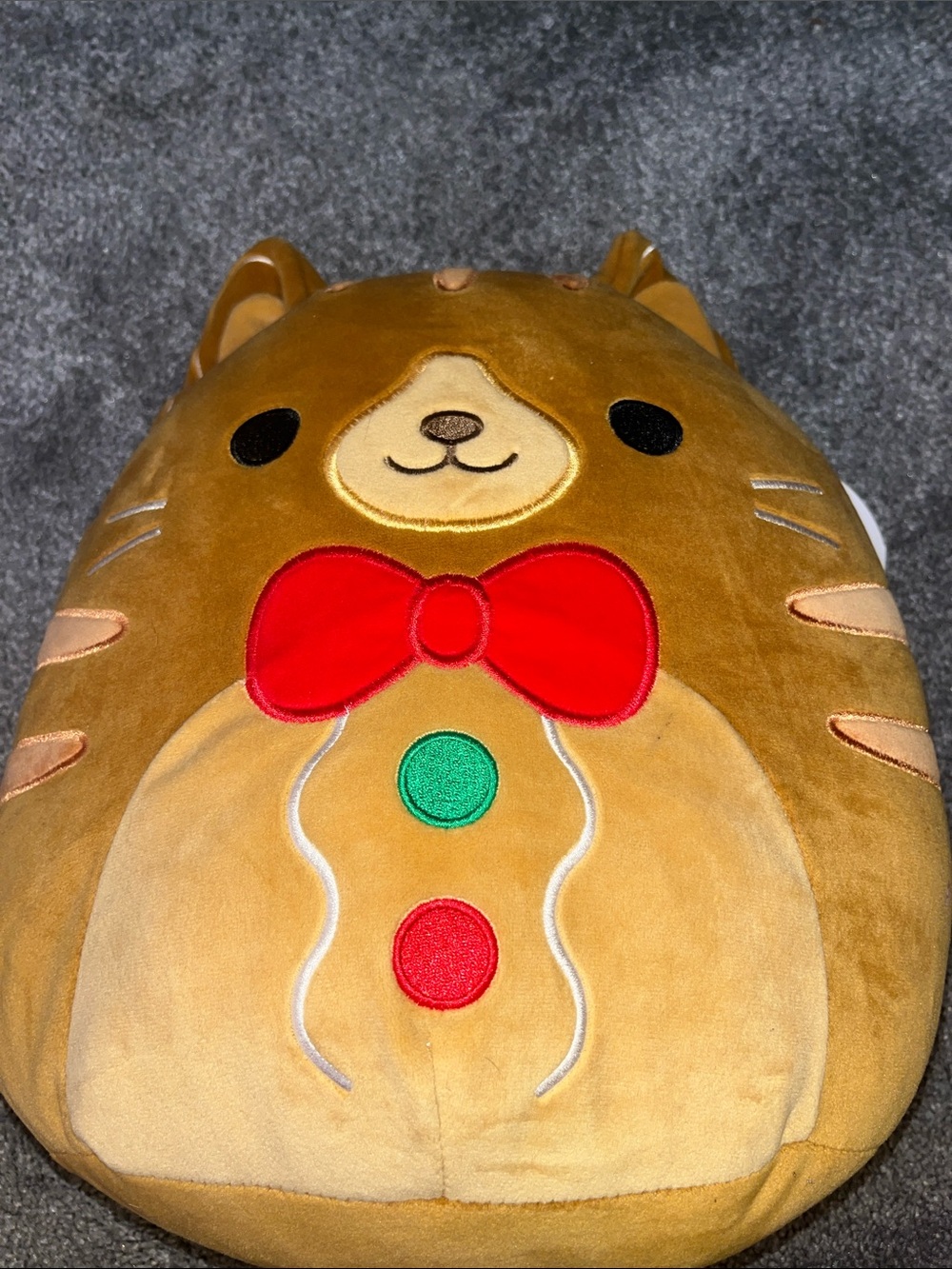 Gingerbread Cat Plush Stuffed Animal with Red Bow